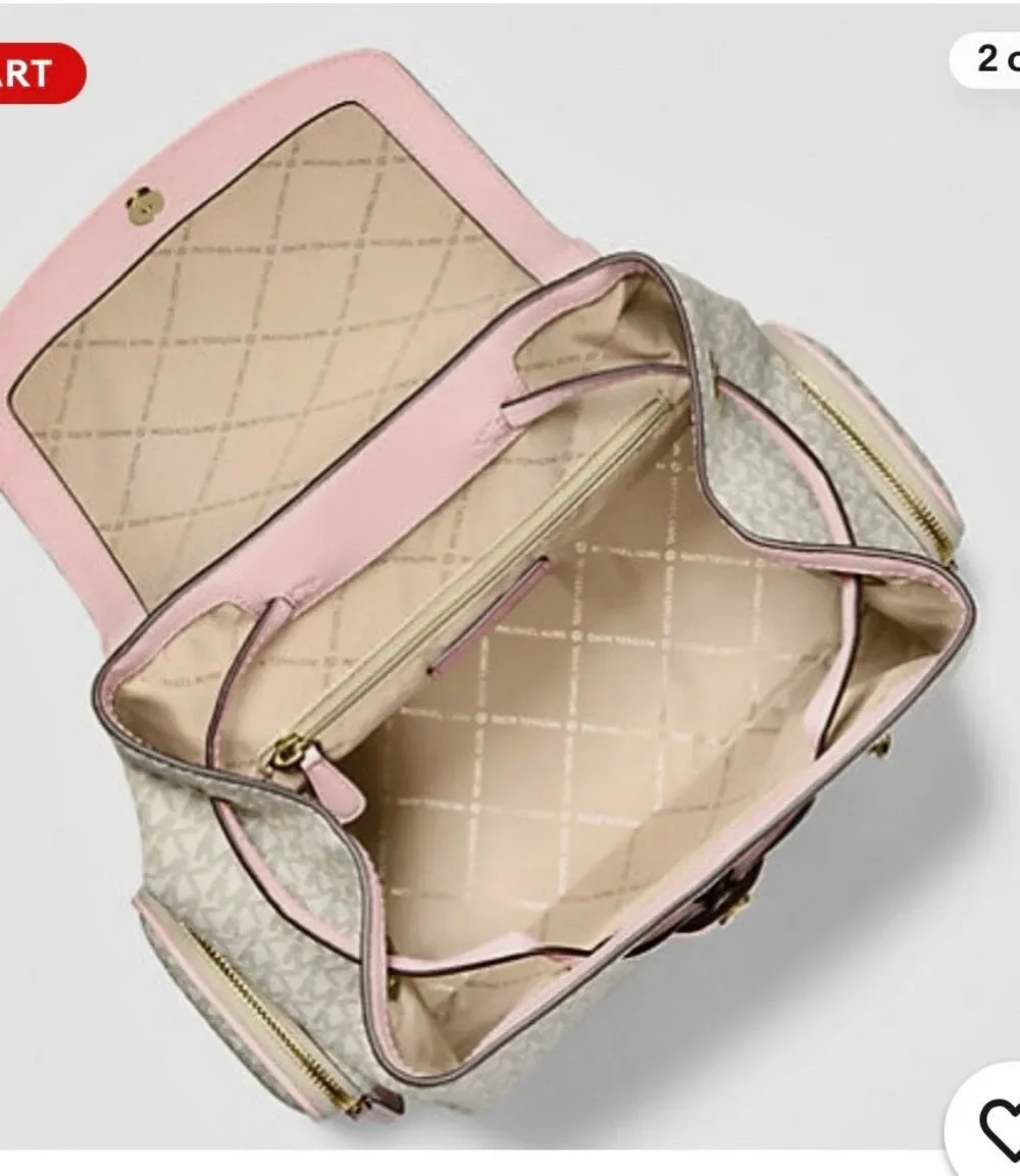 Michael Kors Jet Set Large Signature PVC Chain Backpack Blush & Cream NWOT MSR $